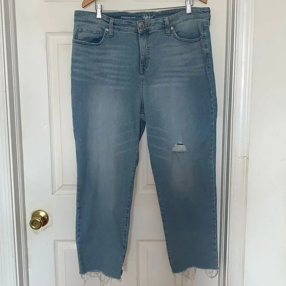 Style & Co. Straight Crop Distressed Jeans